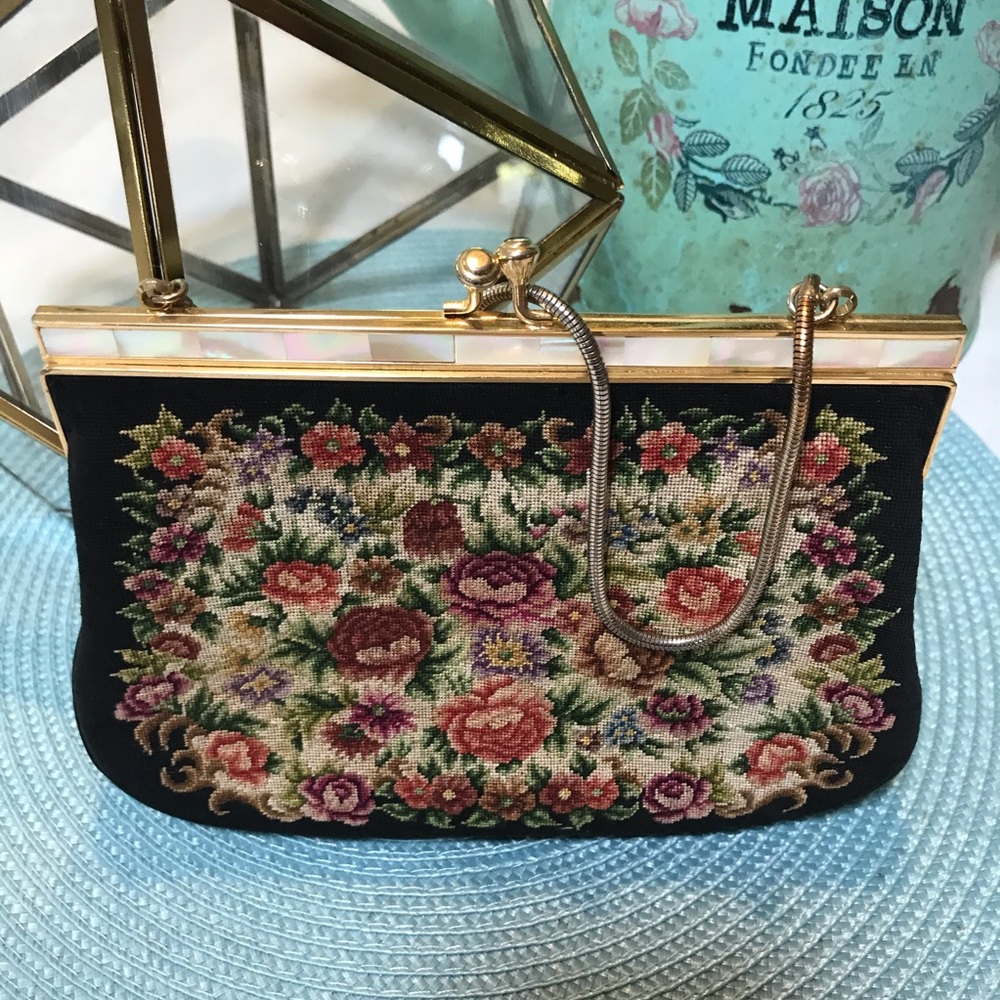 Vintage Evening Clutch, Embroidered Purse